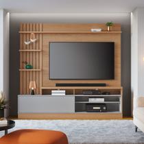 Estante Home 200 Cm SEM PÉS Ripado Lateral Spot de Led para TV até 65' Maceio Freijó Cinza