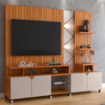 Estante Home 210cm Sala Para TV 55 Pol Com LED Cross 2.1 Lukaliam Jequitiba/Off White Perolizado