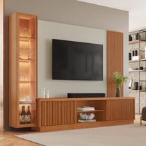 Estante Home com Cristaleira para Tv até 75 Polegadas 100% Mdf Ripado Valência Branco Naturalle/Off White Estante Home com Cristaleira para Tv até 75 Polegadas 100% Mdf Ripado Valência Branco Naturalle/Off White