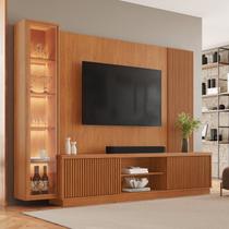 Estante Home com Cristaleira para Tv até 75 Polegadas 100% Mdf Ripado Valência Marrom Naturalle