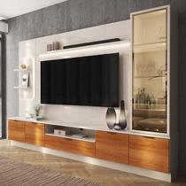 Estante Home Com Torre e Cristaleira 270cm TV 75 Pol Atenas Lukaliam Off White/Jequitiba