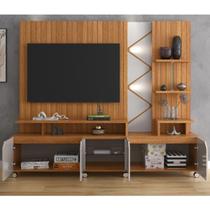 Estante Home Cross para TV até 55 Polegadas 4 Portas Prateleiras Luz Led e Rodízio Jequitibá/Off White - Lukaliam