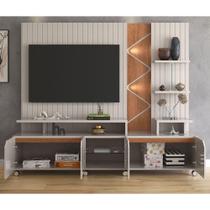 Estante Home Cross Para Tv Até 55 Polegadas 4 Portas Prateleiras Luz Led E Rodízio Off White/jequitibá - Lukaliam