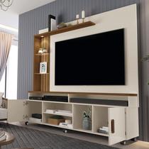 Estante Home Ocean c Led p/ TV 65" 3 Prateleiras c/ Rodízios Cor:Preto/Canela
