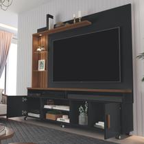 Estante Home Ocean c Led p/ TV 65" 3 Prateleiras c/ Rodízios Cor:Preto/Canela Estante Home Ocean c Led p/ TV 65" 3 Prateleiras c/ Rodízios Cor:Preto/Canela