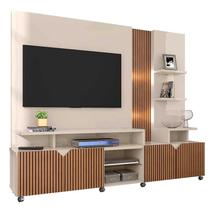 Estante Home Para TV 55 Polegadas Cross 2.1 Com LED Lukaliam Off White/Tauari Ripado