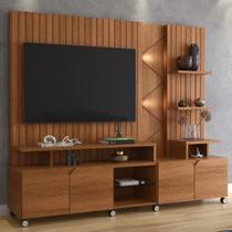 Estante Home para TV até 55 Polegadas 4 Portas Prateleiras Luz Led e Rodízio Cross Jequitibá - Lukaliam