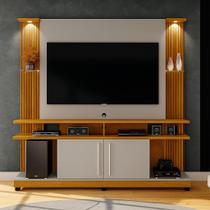 Estante Home para TV até 60 Polegadas 183cmx180cm com Led e Prateleiras de Vidro York Marrom Naturalle/Off White