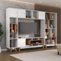 Estante Home para Tv até 65 Polegadas 181cmx274cm com 4 Portas Elegance Yescasa Branco/Nogal