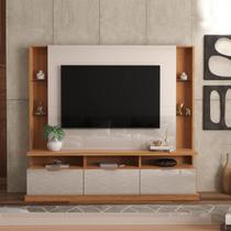 Estante Home para TV até 70 Polegadas 3 Portas Prateleiras Vidro e Rodízio Bilbao Jequitibá/Off White - Lukaliam