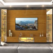 Estante Home para TV até 85 Polegadas com 2 Cristaleiras LED e Vidro Reflecta 5 Portas em MDF Luminare Gelius