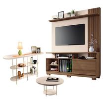 Estante Home Theater Artheo Castanho Off White com Mesa de Centro Sky e Aparador Infinity Off White - Hb Móveis Estante Home Theater Artheo Castanho Off White com Mesa de Centro Sky e Aparador Infinity Off White - Hb Móveis