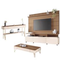 Estante Home Theater Artís e Aparador Vivant e Mesa de Centro Cadenza Castanho Off White HB Móveis
