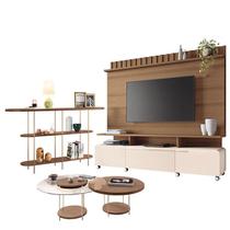 Estante Home Theater Artís Off White Castanho e Aparador Infinity e Kit Mesa de Centro Sky Castanho HB Móveis Estante Home Theater Artís Off White Castanho e Aparador Infinity e Kit Mesa de Centro Sky Castanho HB Móveis
