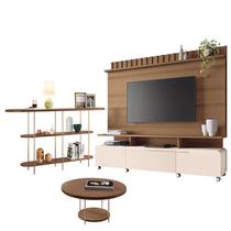 Estante Home Theater Artís Off White Castanho e Aparador Infinity e Mesa de Centro Sky Castanho HB Móveis