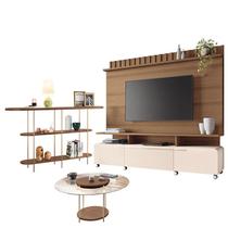 Estante Home Theater Artís Off White Castanho e Aparador Infinity e Mesa de Centro Sky com tampo de vidro Castanho HB Móveis