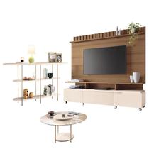 Estante Home Theater Artís Off White Castanho e Aparador Infinity e Mesa de centro Sky com tampo de vidro Off White HB Móveis Estante Home Theater Artís Off White Castanho e Aparador Infinity e Mesa de centro Sky com tampo de vidro Off White HB Móveis