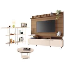 Estante Home Theater Artís Off White Castanho e Aparador Infinity e Mesa de centro Sky Off White HB Móveis Estante Home Theater Artís Off White Castanho e Aparador Infinity e Mesa de centro Sky Off White HB Móveis