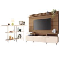 Estante Home Theater Artís Off White Castanho e Aparador Infinity Off White HB Móveis