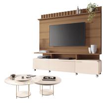 Estante Home Theater Artís Off White Castanho e Kit Mesa de centro Sky Off White HB Móveis