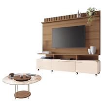Estante Home Theater Artís Off White Castanho E Mesa De Centro Sky Com Tampo De Vidro Castanho Hb Móveis