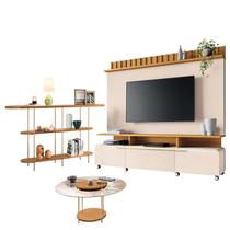 Estante Home Theater Artís Off White Cinamomo e Aparador Infinity e Mesa de Centro Sky com tampo de vidro Cinamomo HB Móveis