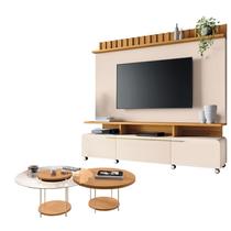 Estante Home Theater Artís Off White Cinamomo e Kit Mesa de Centro Sky Cinamomo HB Móveis
