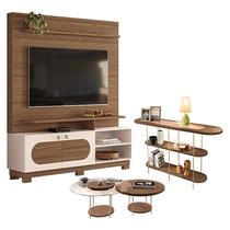 Estante Home Theater Axis Castanho Off White com Kit Mesa de Centro Sky e Aparador Infinity Castanho - Hb Móveis