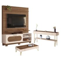Estante Home Theater Axis Castanho Off White com Mesa de Centro Cadenza e Aparador Vivant Off White Castanho - HB Móveis Estante Home Theater Axis Castanho Off White com Mesa de Centro Cadenza e Aparador Vivant Off White Castanho - HB Móveis