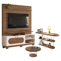 Estante Home Theater Axis Castanho Off White com Mesa de Centro Sky e Aparador Infinity Castanho - Hb Móveis