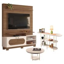 Estante Home Theater Axis Castanho Off White com Mesa de Centro Sky e Aparador Infinity Off White - Hb Móveis