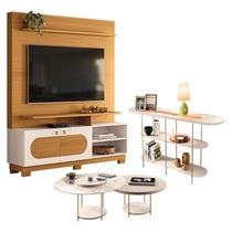 Estante Home Theater Axis Cinamomo Off White com Kit Mesa de Centro Sky e Aparador Infinity Off White - HB Móveis