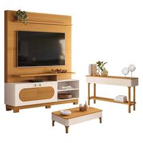 Estante Home Theater Axis Cinamomo Off White com Mesa de Centro Liz e Aparador Fiero Off White Cinamomo - HB Móveis