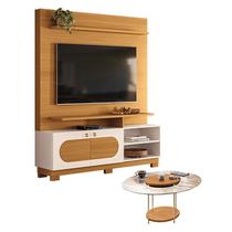 Estante Home Theater Axis Cinamomo Off White com Mesa de Centro Sky com tampo de vidro Cinamomo - HB Móveis