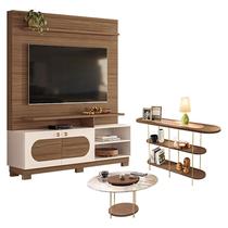 Estante Home Theater Axis com Mesa de Centro Sky com tampo de vidro e Aparador Infinity Castanho Off White - Hb Móveis