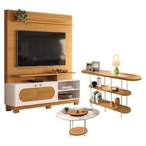 Estante Home Theater Axis com Mesa de Centro Sky com tampo de vidro e Aparador Infinity Cinamomo Off White - HB Móveis