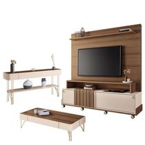 Estante Home Theater Bold e Aparador Vivant e Mesa de Centro Cadenza Castanho Off White HB Móveis
