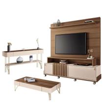 Estante Home Theater Bold E Aparador Vivant E Mesa De Centro Cadenza Castanho Off White - Hb Móveis