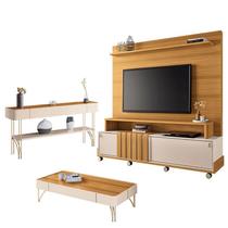 Estante Home Theater Bold e Aparador Vivant e Mesa de Centro Cadenza Cinamomo Off White HB Móveis