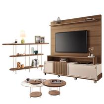 Estante Home Theater Bold Off White Castanho e Aparador Infinity e Kit Mesa de Centro sky Castanho HB Móveis