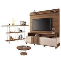 Estante Home Theater Bold Off White Castanho e Aparador Infinity e Mesa de Centro sky Castanho HB Móveis