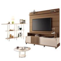 Estante Home Theater Bold Off White Castanho e Aparador Infinity e Mesa de Centro sky com Tampo de Vidro Off White - HB Móveis Estante Home Theater Bold Off White Castanho e Aparador Infinity e Mesa de Centro sky com Tampo de Vidro Off White - HB Móveis