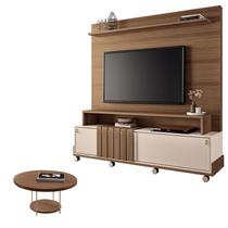 Estante Home Theater Bold Off White Castanho e Mesa de Centro sky Castanho HB Móveis