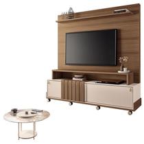 Estante Home Theater Bold Off White Castanho e Mesa de Centro sky com Tampo de Vidro Off White HB Móveis