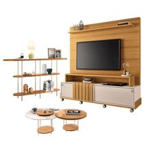 Estante Home Theater Bold Off White Cinamomo e Aparador Infinity e Kit Mesa de Centro sky Cinamomo HB Móveis