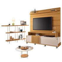 Estante Home Theater Bold Off White Cinamomo e Aparador Infinity e Mesa de Centro sky com Tampo de Vidro Cinamomo HB Móveis