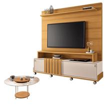 Estante Home Theater Bold Off White Cinamomo e Mesa de Centro sky com Tampo de Vidro Cinamomo HB Móveis