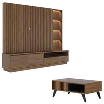 Estante Home Theater Cancún Amêndoa com Mesa de Centro Jeri Noce Milano Preto Acetinado - Colibri