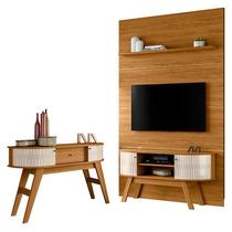 Estante Home Theater com Bancada Silverstone e Aparador Estoril Naturale Off White Madetec