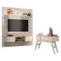 Estante Home Theater com Bancada Suspensa Bugatti com Aparador Estoril Calacata Off White Madetec